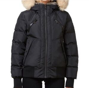 Pajar XS Women's Black Down Bomber Jacket‎ with Faux Fur Trim Hood NEW WITH TAGS